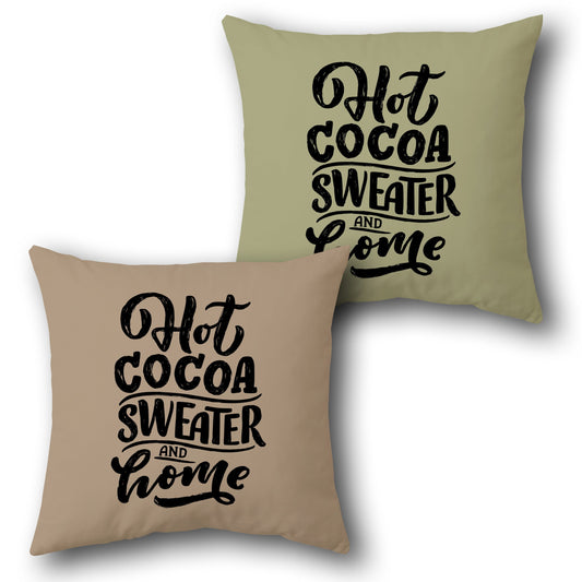 "Hot Cocoa Sweater and Home" Cozy Throw  - Tan and Light Green Design Cushion Single (Front & Back)