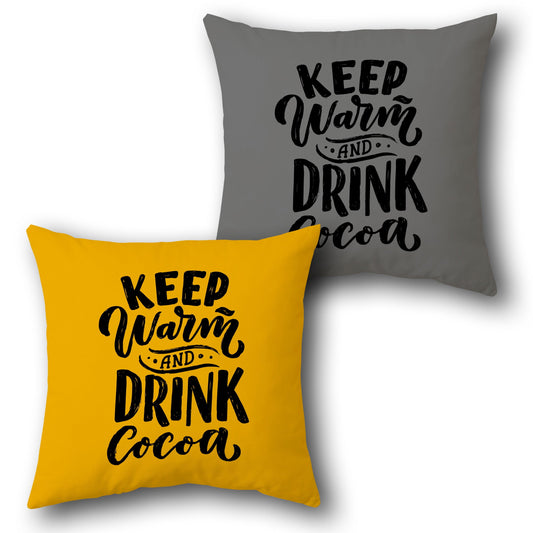 Keep Warm and Drink Cocoa Decorative  in Grey and Yellow Design Cushion Single (Front & Back)
