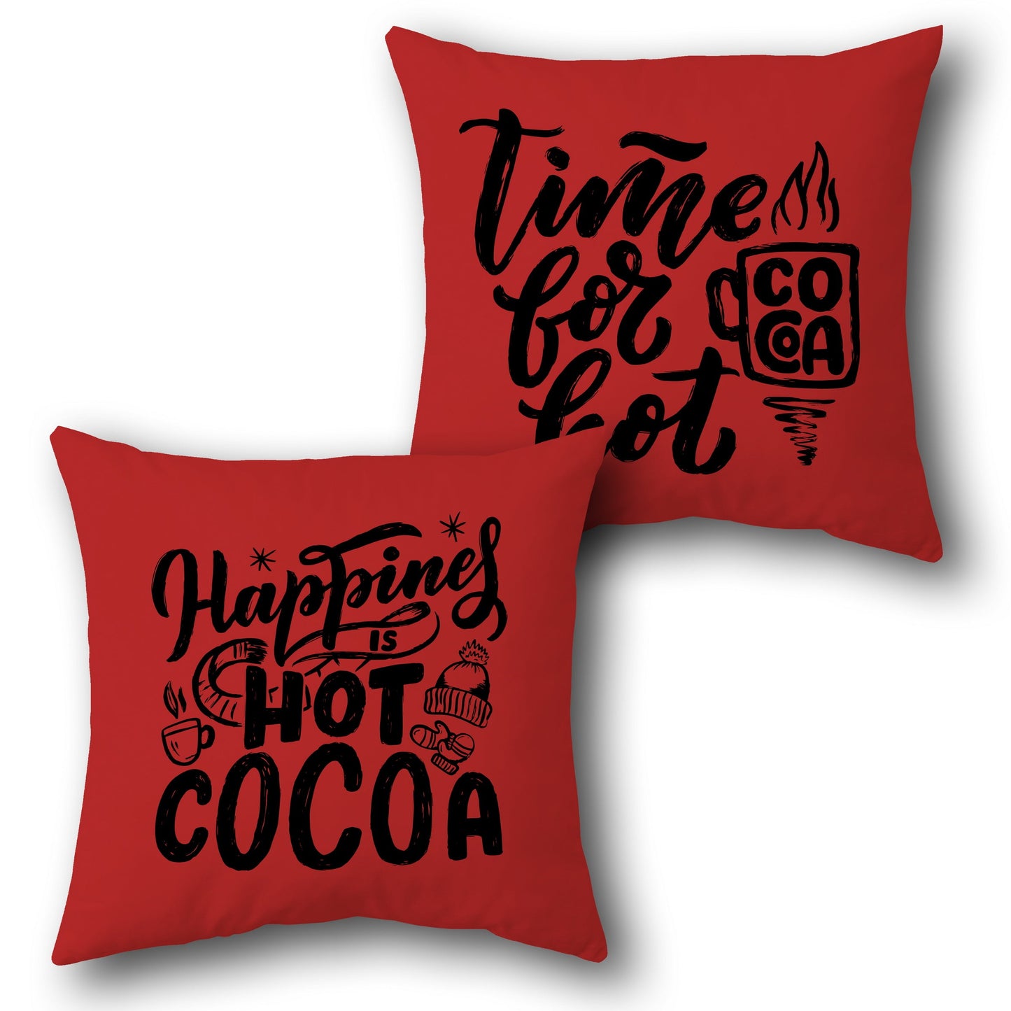 "Happiness is Hot Cocoa Decorative " in Red Design Cushion Single (Front & Back)