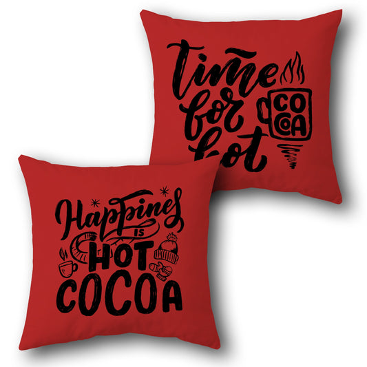 "Happiness is Hot Cocoa Decorative " in Red Design Cushion Single (Front & Back)