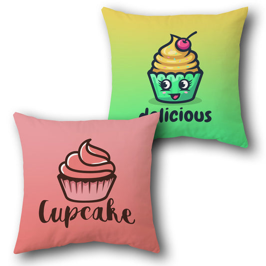 "Cupcake Delicious Decorative " in Pink and Green-Yellow Gradient Design Cushion Single (Front & Back)