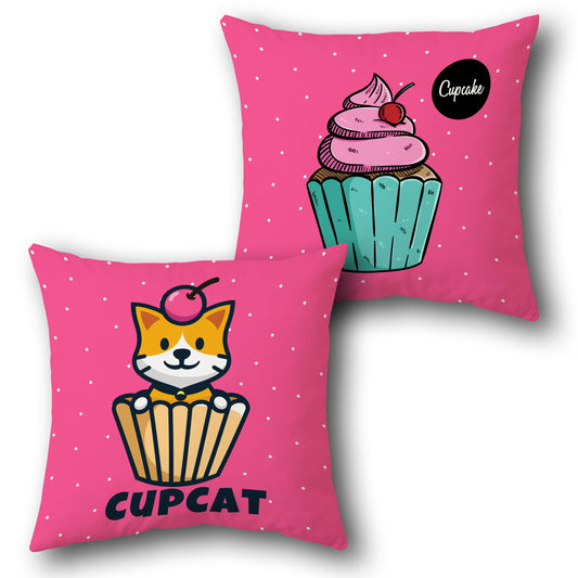 "Cupcat and Cupcake Decorative " in Pink Design Cushion Single (Front & Back)