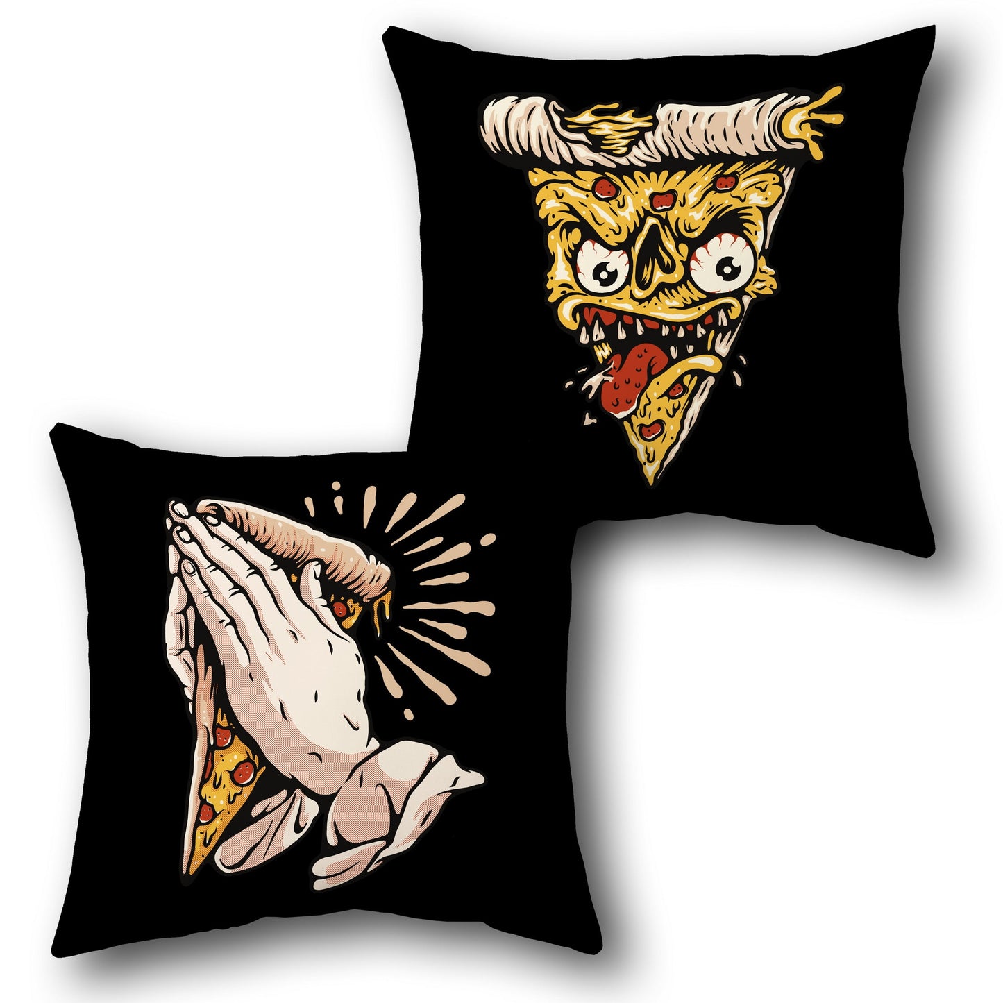 "Pizza Prayer Decorative " in Black Design Cushion Single (Front & Back)