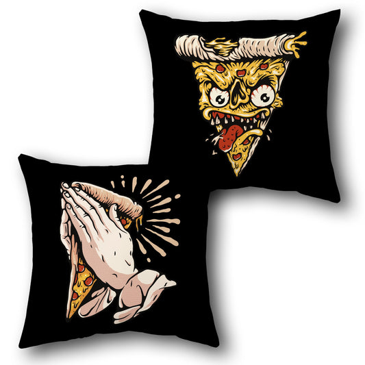 "Pizza Prayer Decorative " in Black Design Cushion Single (Front & Back)