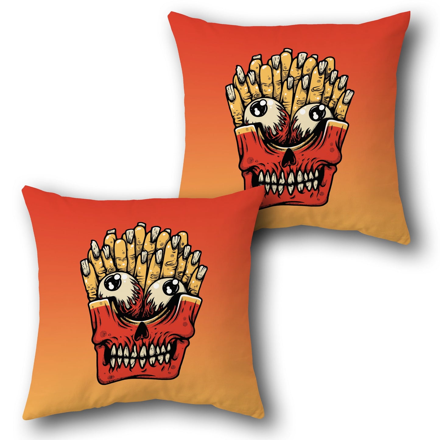 "Fries Skull Decorative " in Red and Orange Design Cushion Single (Front & Back)