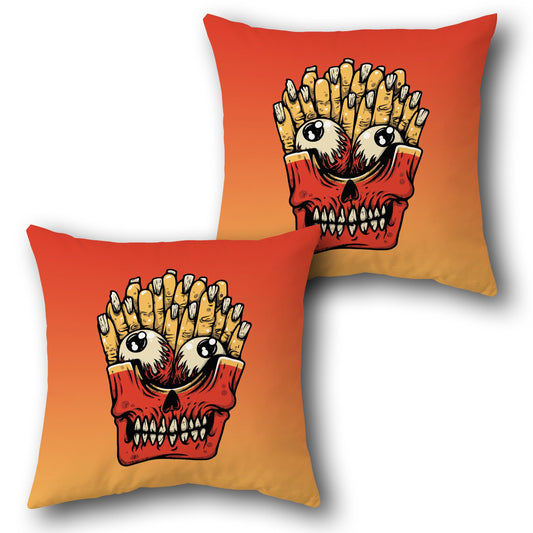 "Fries Skull Decorative " in Red and Orange Design Cushion Single (Front & Back)