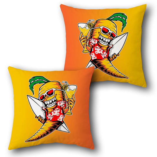 Surfing Carrot Throw  - Tropical Orange & Yellow Design Cushion Single (Front & Back)