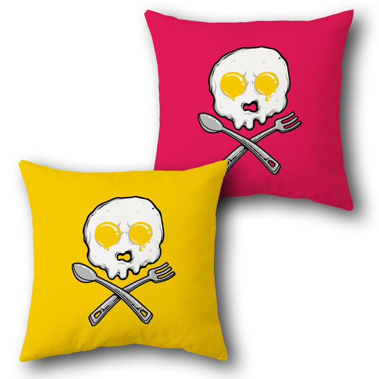 Fried Egg Skull Throw  - Red & Yellow Design Cushion Single (Front & Back)