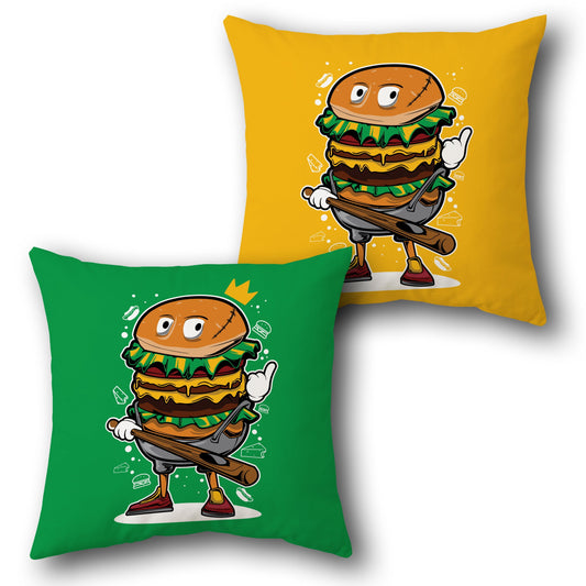 Burger Boss Throw  - Green & Yellow Design Cushion Single (Front & Back)