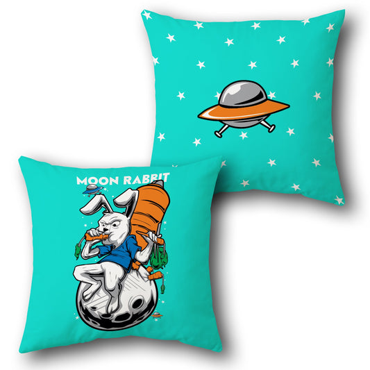 Moon Rabbit Throw  - Cyan Design Cushion Single (Front & Back)