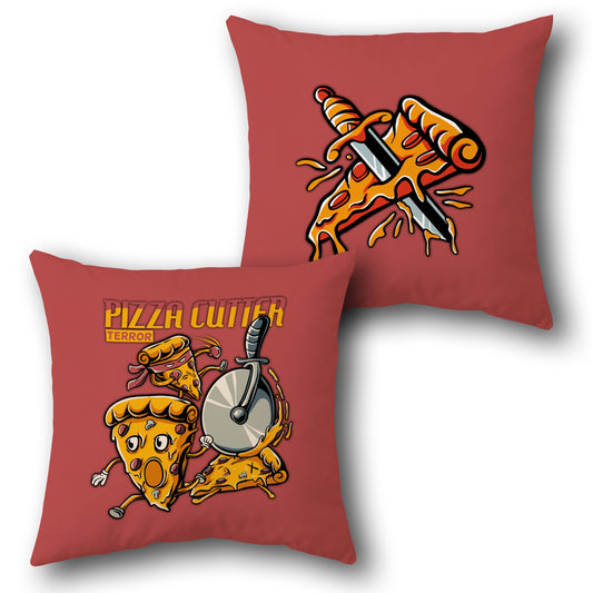 Pizza Cutter Terror Throw  - Red Design Cushion Single (Front & Back)
