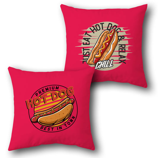 Hot Dog Chill Throw  - Red Design Cushion Single (Front & Back)