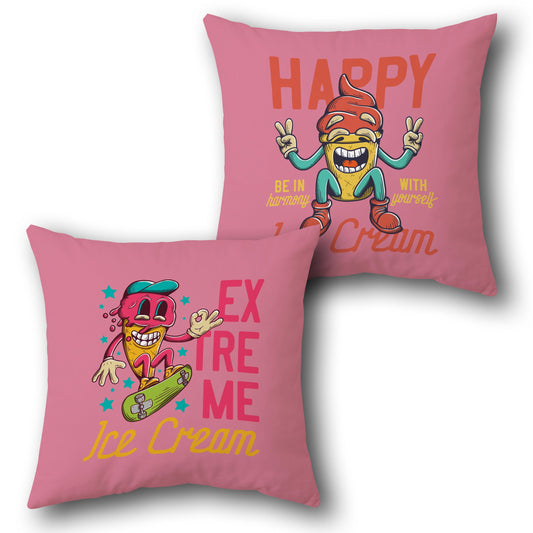 Extreme Ice Cream Throw  - Pink Design Cushion Single (Front & Back)