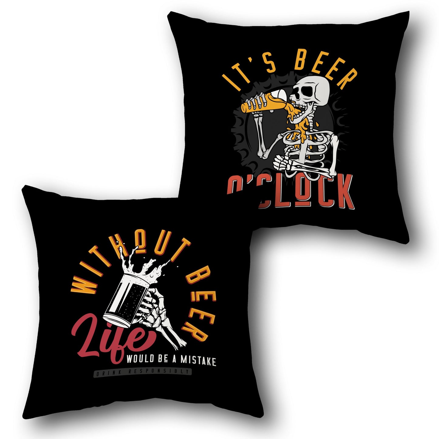 Beer O'Clock Throw  - Black Design Cushion Single (Front & Back)