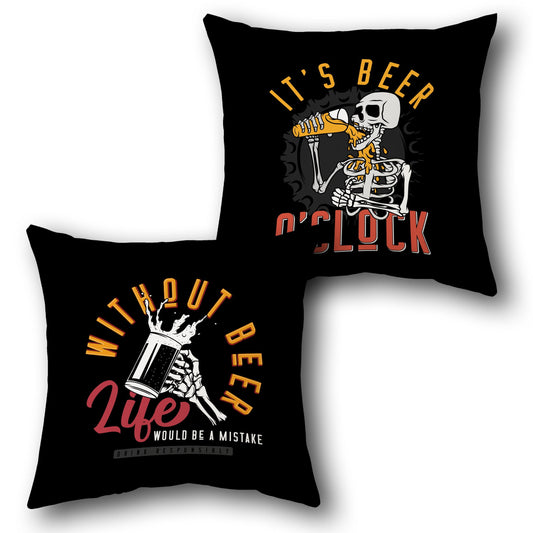 Beer O'Clock Throw  - Black Design Cushion Single (Front & Back)