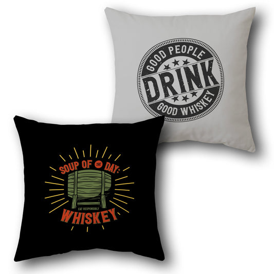 Whiskey Soup Throw  - Black & Gray Design Cushion Single (Front & Back)
