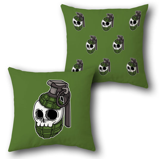 Skull Grenade Pattern Green Throw  Design Cushion Single (Front & Back)