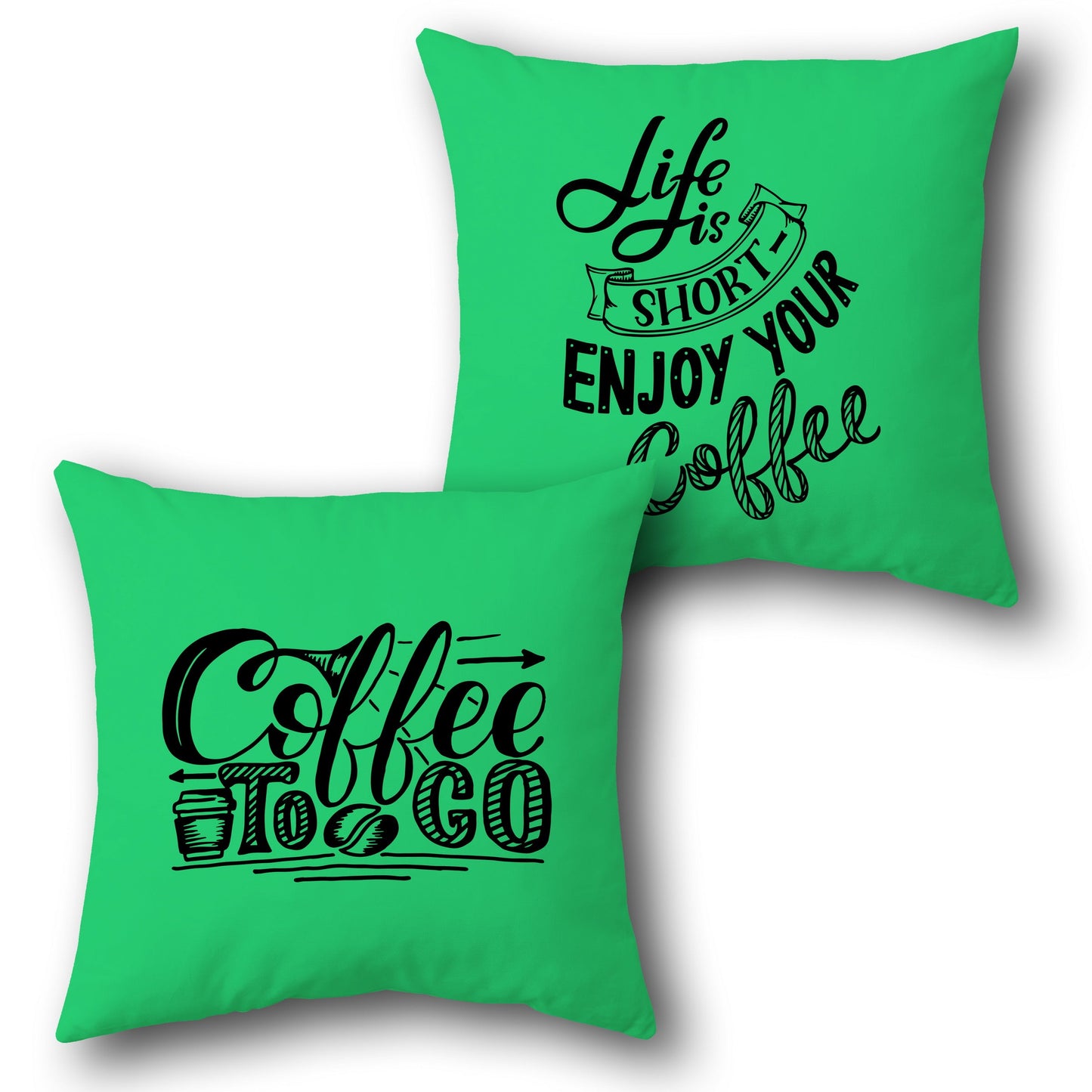 Coffee Lover's Quote Throw  – "Life is Short / Coffee To Go" Design Cushion Single (Front & Back)