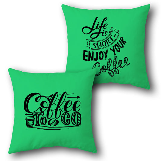 Coffee Lover's Quote Throw  – "Life is Short / Coffee To Go" Design Cushion Single (Front & Back)