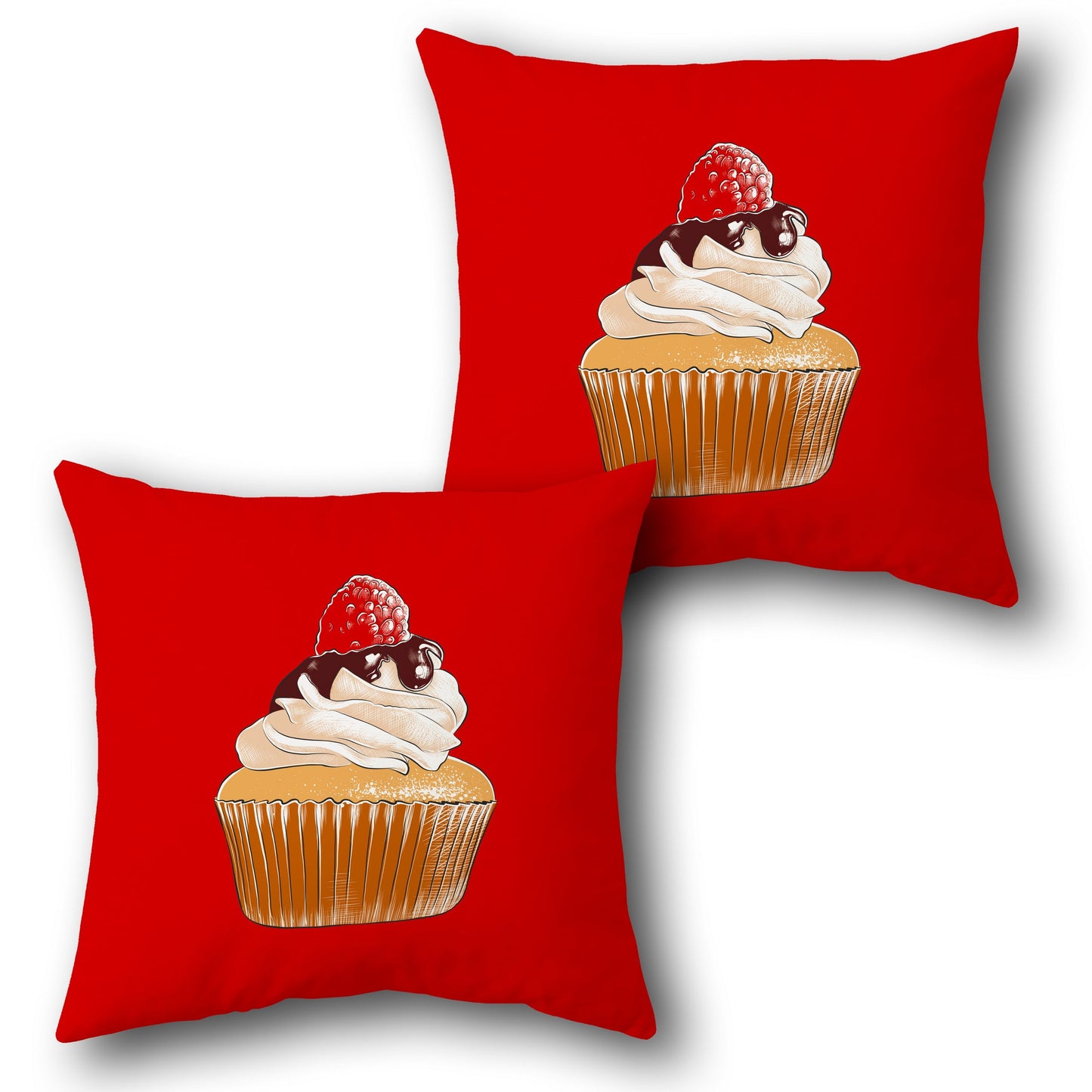 Cupcake Delight Throw  – Red Background with Raspberry Topping Design Design Cushion Single (Front & Back)