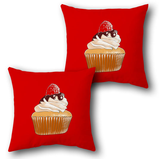 Cupcake Delight Throw  – Red Background with Raspberry Topping Design Design Cushion Single (Front & Back)