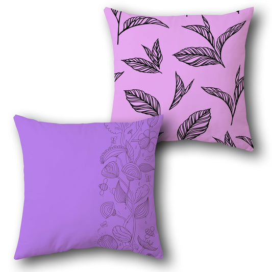 Whimsical Leaf and Floral Decorative  Design Cushion Single (Front & Back)