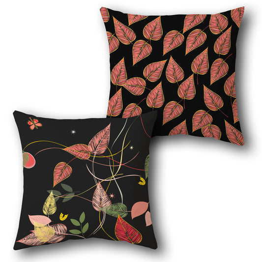 Vibrant Leaf and Insect Decorative  Design Cushion Single (Front & Back)