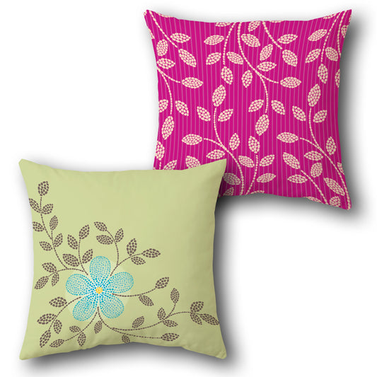 Floral Dotted Leaf Decorative  Design Cushion Single (Front & Back)