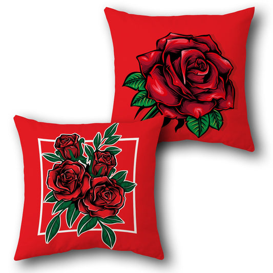 Vibrant Red Rose Throw  Design Cushion Single (Front & Back)