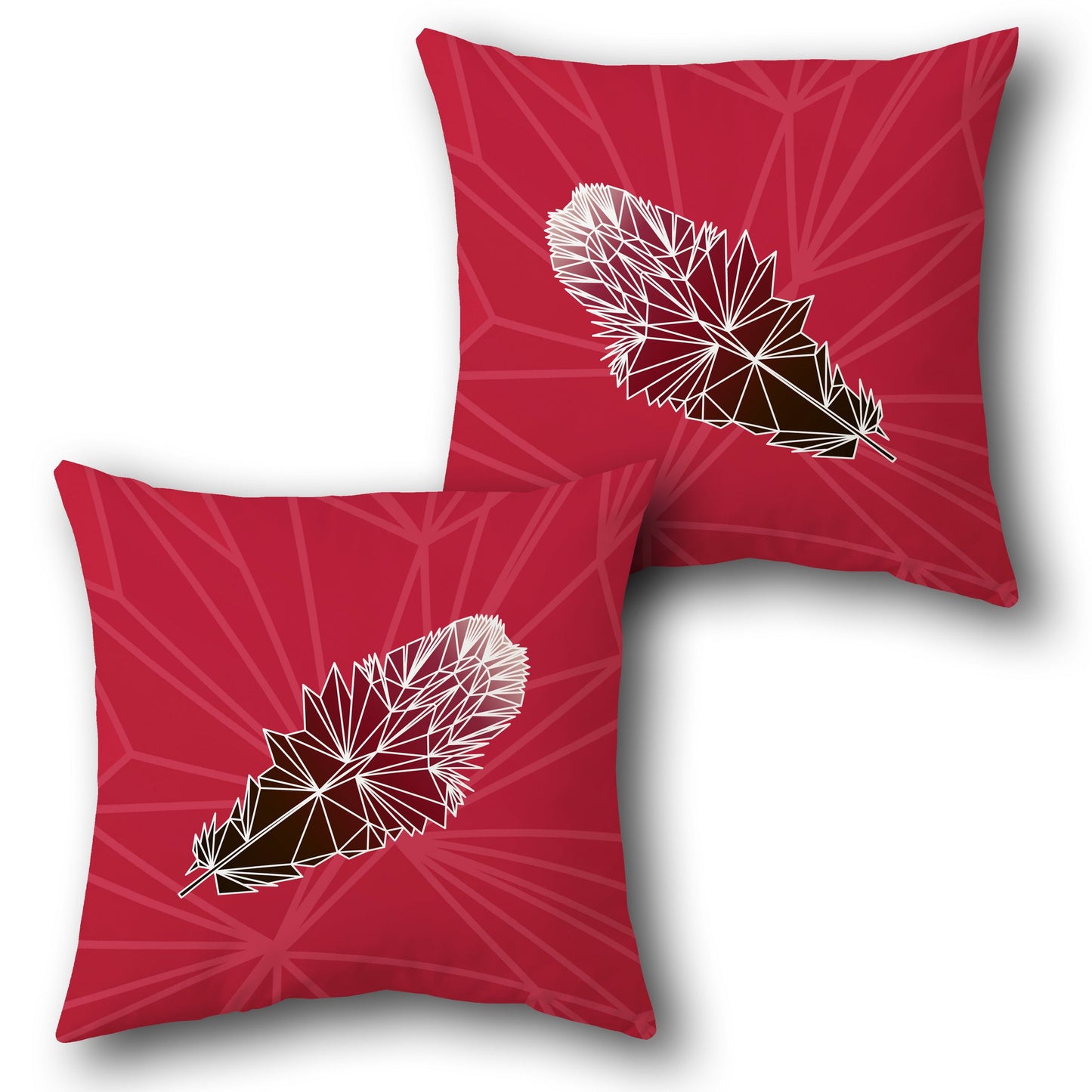 Red Geometric Feather Throw  Design Cushion Single (Front & Back)