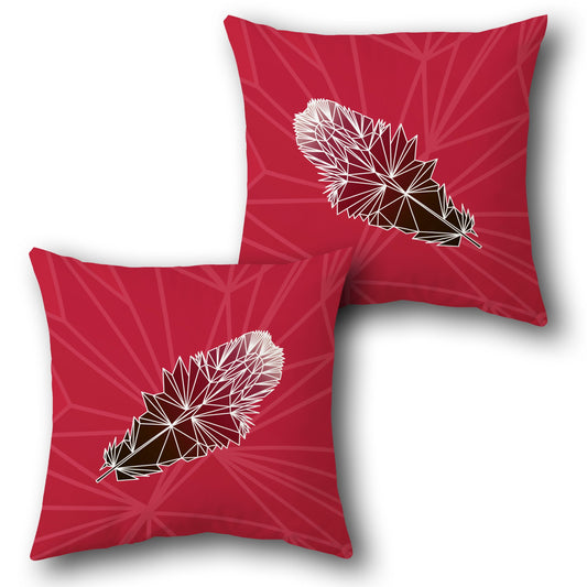 Red Geometric Feather Throw  Design Cushion Single (Front & Back)