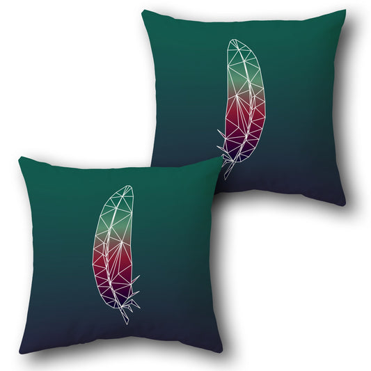 Teal Geometric Feather Throw  Design Cushion Single (Front & Back)
