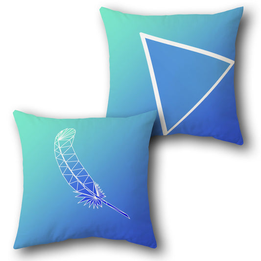 Blue Geometric Feather Throw  Design Cushion Single (Front & Back)