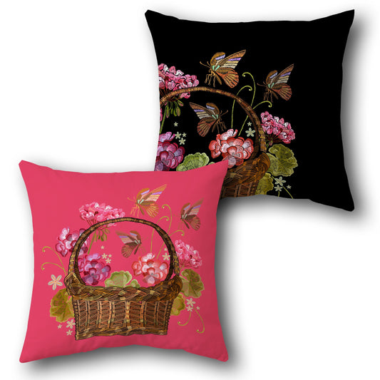 Floral Basket Throw  Design Cushion Single (Front & Back)