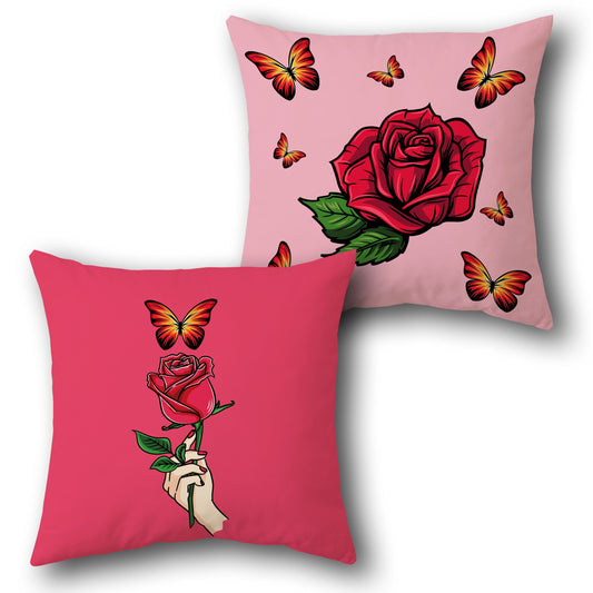 Rose and Butterfly Throw  Design Cushion Single (Front & Back)
