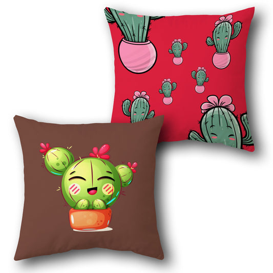 Cheerful Cactus Throw  Design Cushion Single (Front & Back)