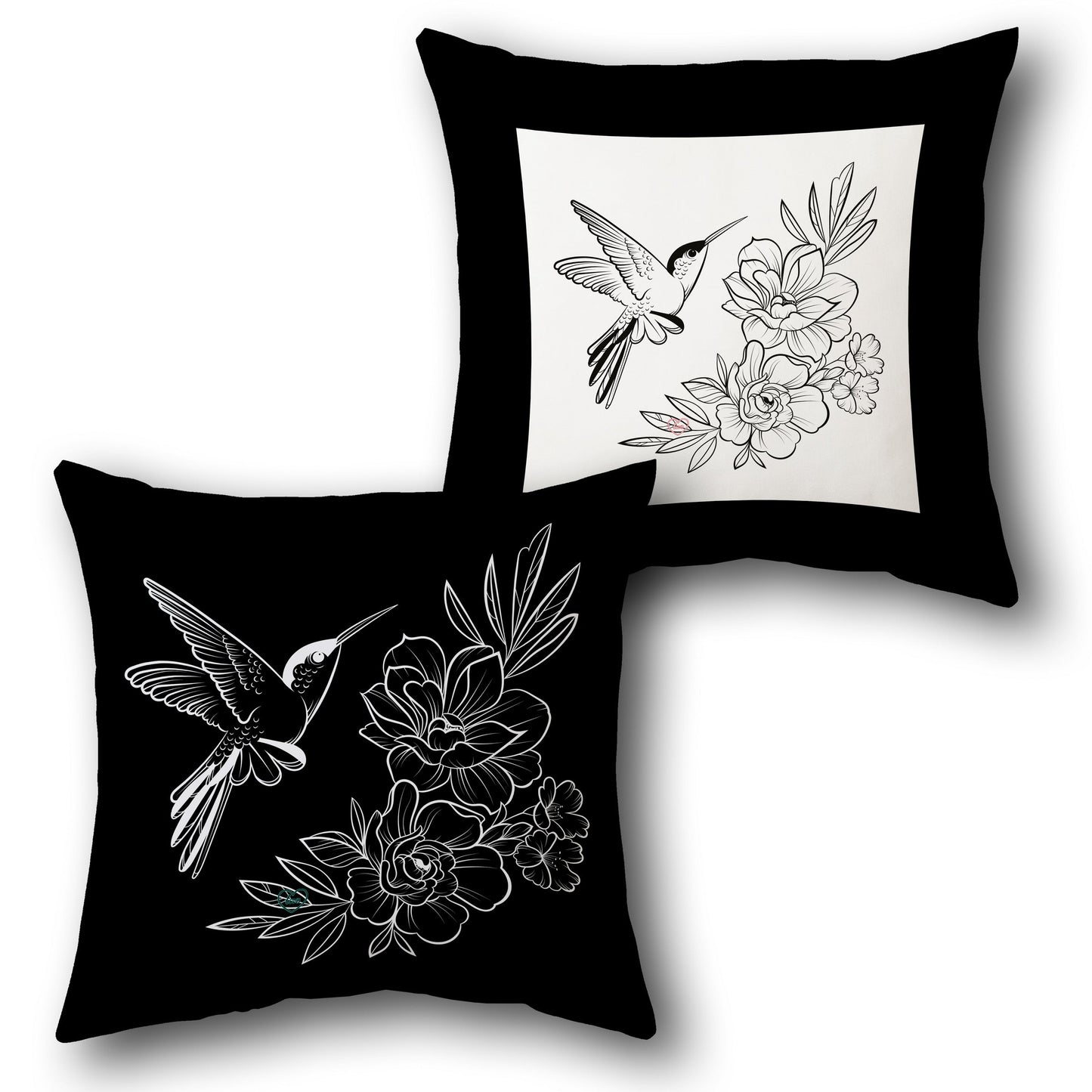 Hummingbird Floral Throw  Design Cushion Single (Front & Back)