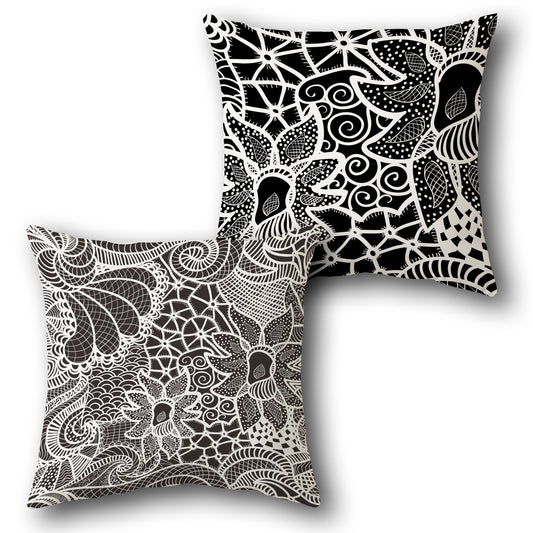 Intricate Monochrome Floral   Design Cushion Single (Front & Back)