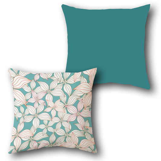 Floral Teal Accent  Design Cushion Single (Front & Back)