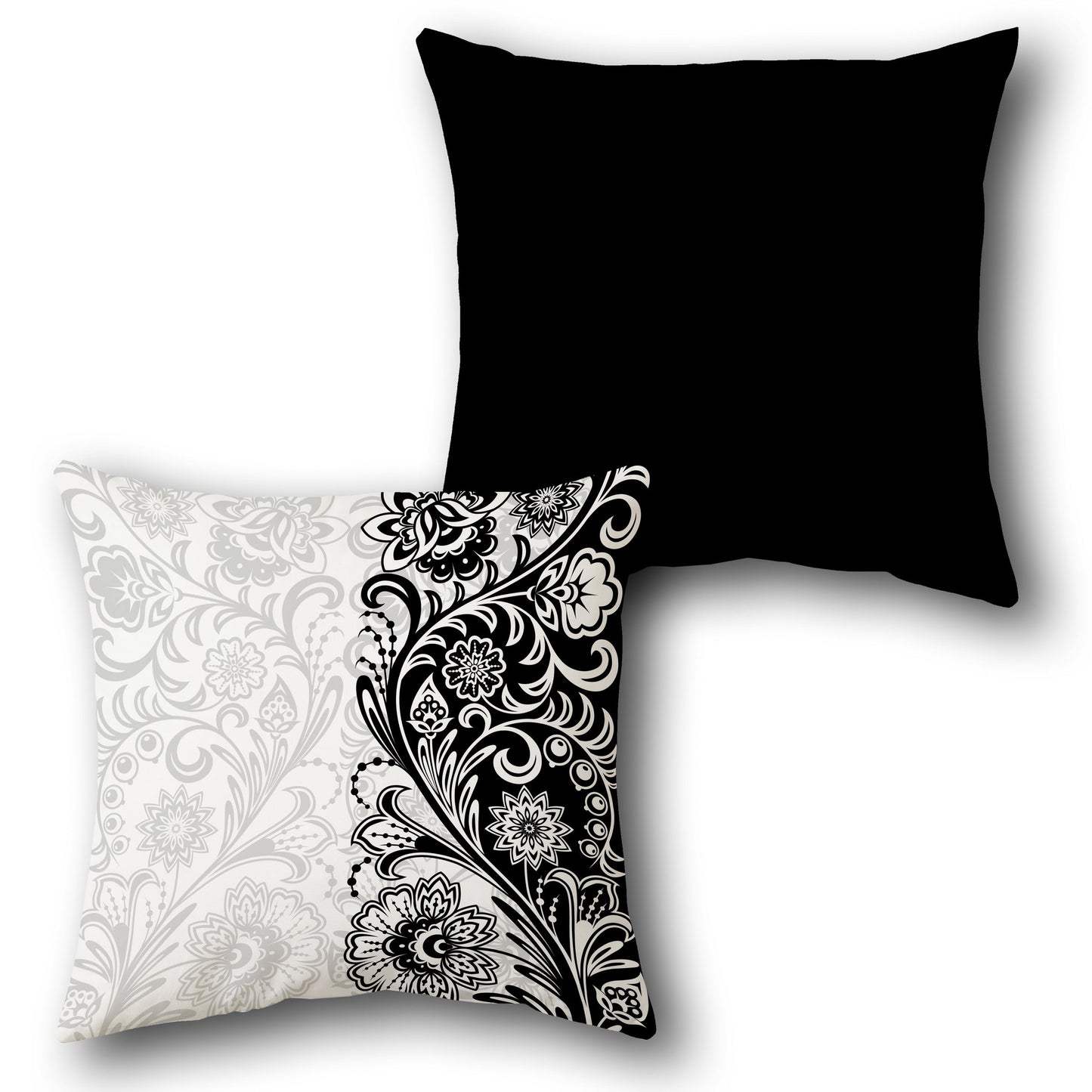 Monochrome Floral Accent  Design Cushion Single (Front & Back)