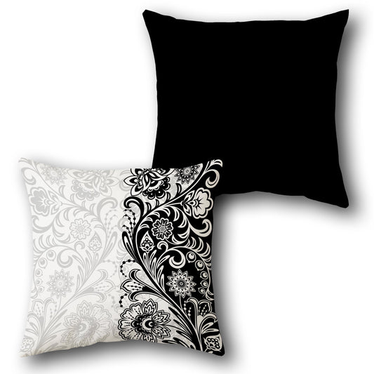Monochrome Floral Accent  Design Cushion Single (Front & Back)