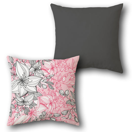 Pink Floral Sketch  Design Cushion Single (Front & Back)