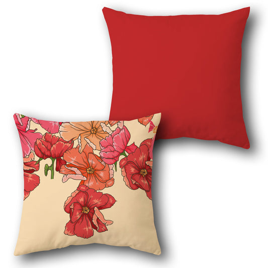 Crimson Peach Bloom  Design Cushion Single (Front & Back)