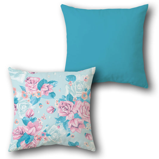 Teal Rose Throw  Design Cushion Single (Front & Back)