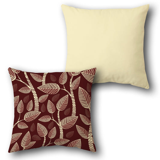 Minimalist Maroon Leaf Design Cushion Single (Front & Back)