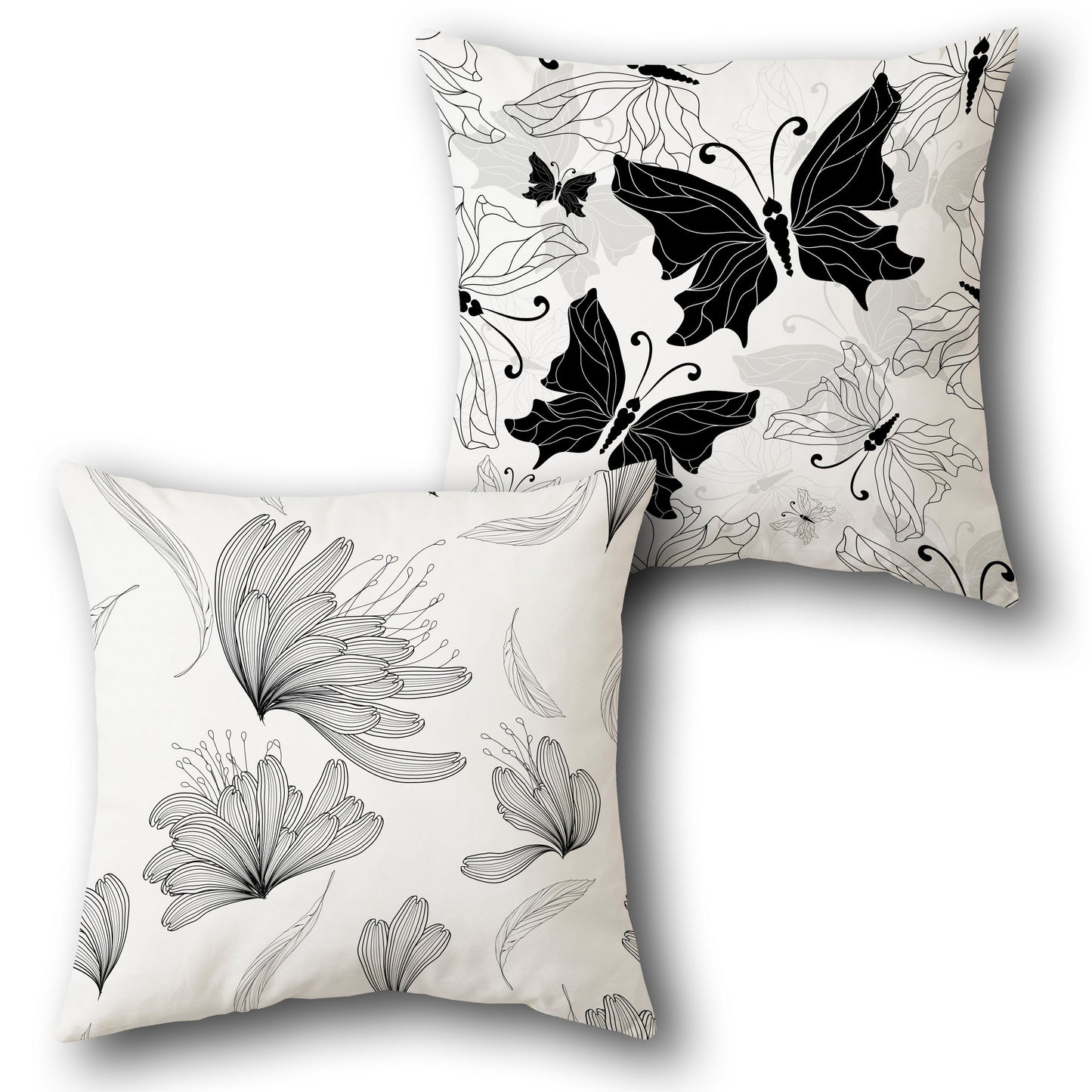 Monochrome Butterfly and Bloom  Design Cushion Single (Front & Back)