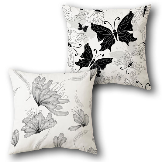 Monochrome Butterfly and Bloom  Design Cushion Single (Front & Back)