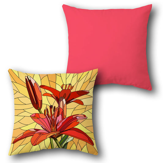 Stained Glass Lily   Design Cushion Single (Front & Back)