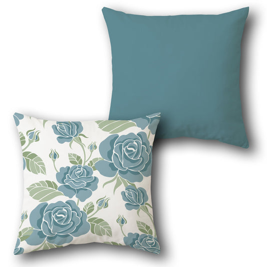 Floral Elegance Reversible  – Teal & White Design Cushion Single (Front & Back)
