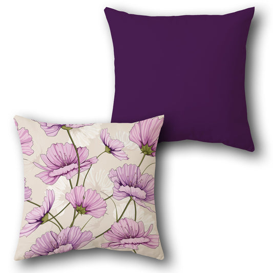 Blossom Charm Reversible  – Purple & Beige Design Cushion Single (Front & Back)